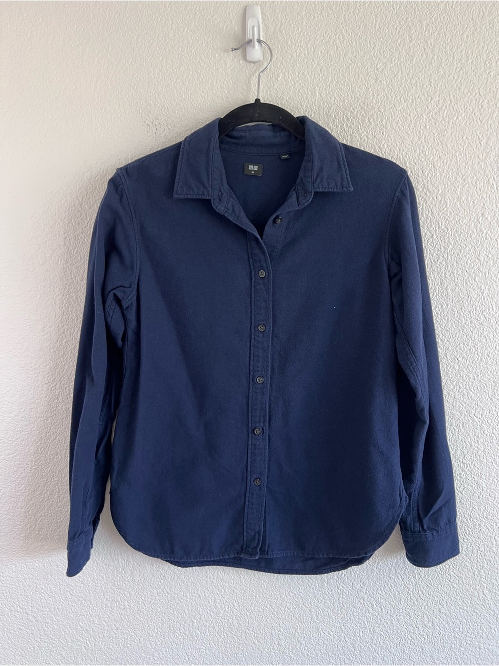 Uniqlo Women's Button Down Shirt Long Sleeve Navy Blue Cotton Long Sleeve